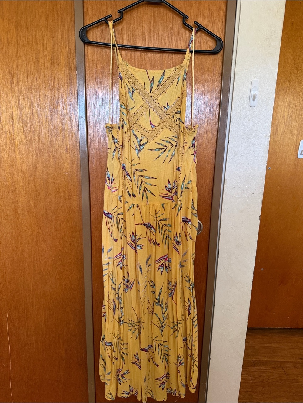 Roxy Yellow Floral Maxi Sundress with Crochet Detail